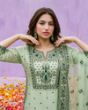 Pista Embroidered Silk Blended Kurta Bottom Dupatta Set
