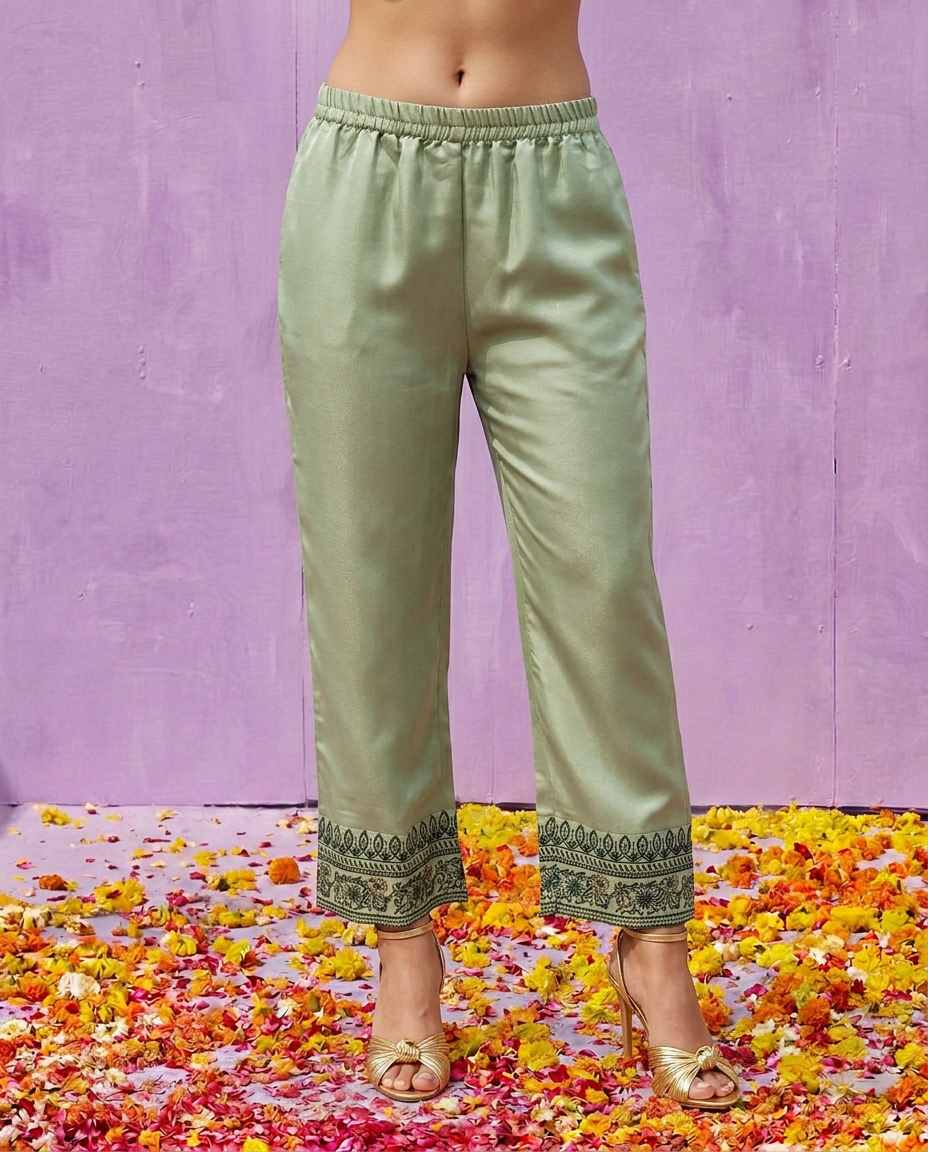 Pista Embroidered Silk Blended Kurta Bottom Dupatta Set