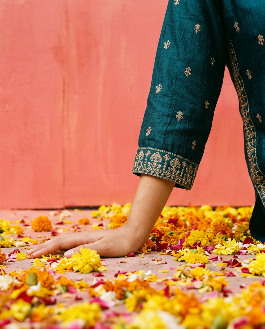 Teal Blue Blended Viscose Kurta Bottom Dupatta Set