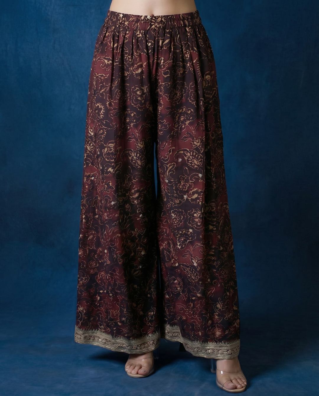 Printed Wine Embroidered Silk Blended 3/4 Sleeves Kurta Bottom Dupatta Set