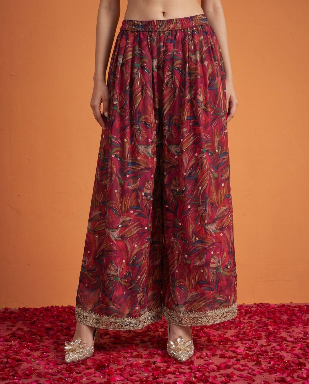Printed Magenta Embroidered Silk Blended 3/4 Sleeves Kurta Bottom Dupatta Set