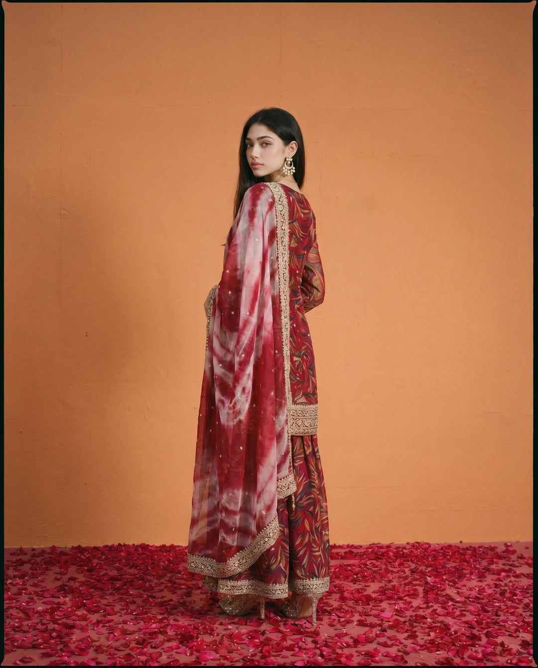 Printed Magenta Embroidered Silk Blended 3/4 Sleeves Kurta Bottom Dupatta Set