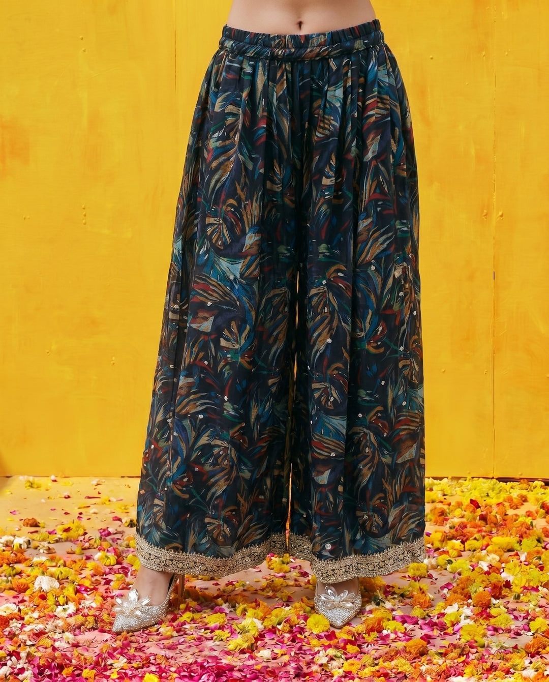 Multi Colour Printed Embroidered Silk Blended 3/4 Sleeves Kurta Bottom Dupatta Set