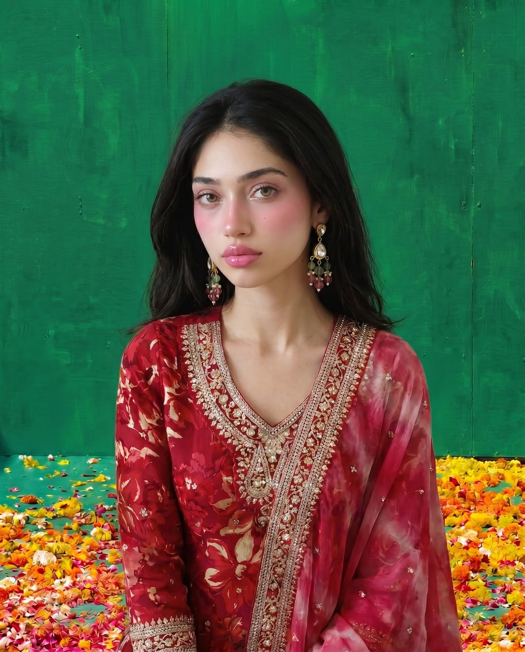 Pink Printed Embroidered Silk Blended 3/4 Sleeves Kurta Bottom Dupatta Set