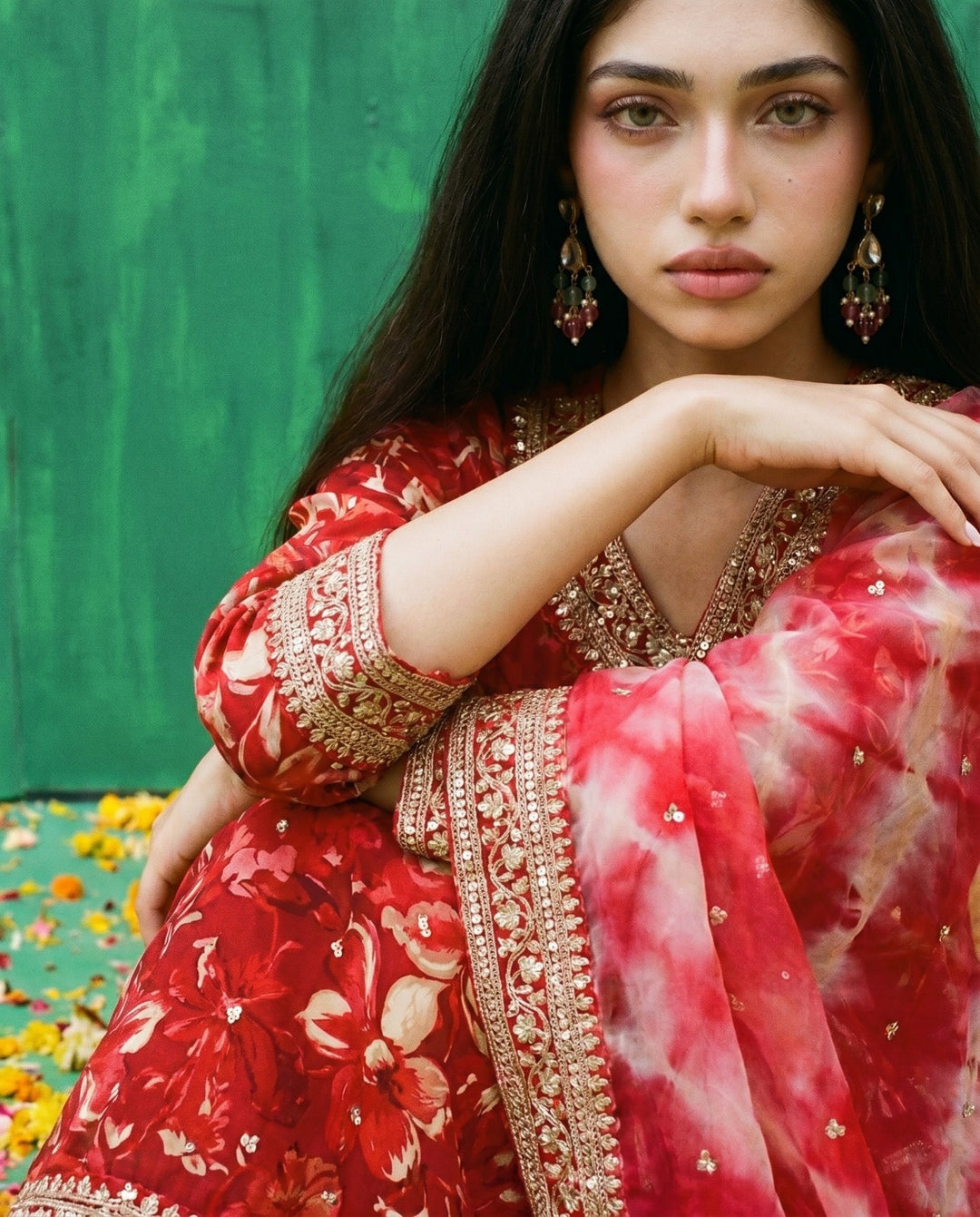 Pink Printed Embroidered Silk Blended 3/4 Sleeves Kurta Bottom Dupatta Set