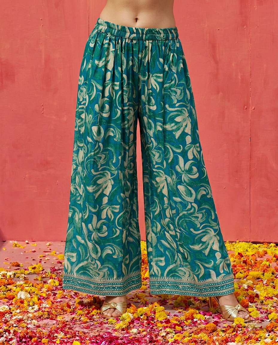 Green Printed Embroidered Silk Blended 3/4 Sleeves Kurta Bottom Dupatta Set