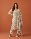 White Printed Chanderi Kurta Bottom Dupatta Set