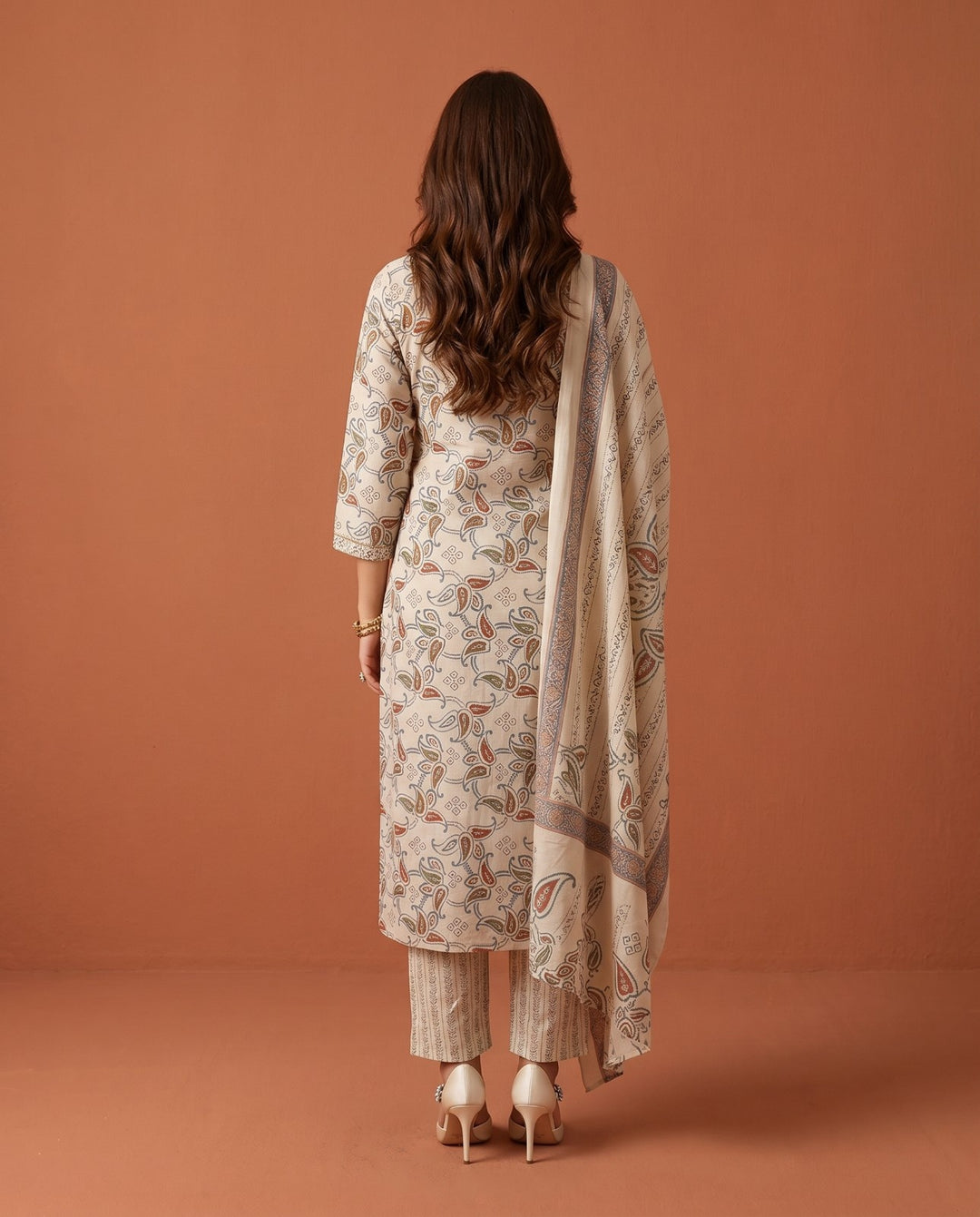 White Printed Chanderi Kurta Bottom Dupatta Set