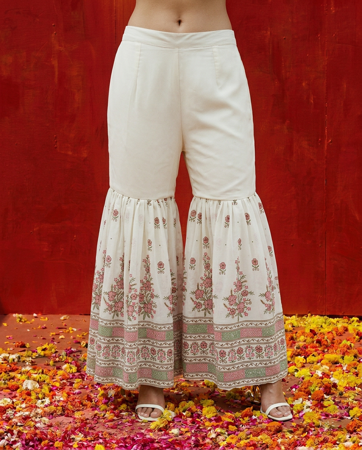 White Embroidered Georgette Kurta Bottom Dupatta Set