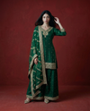 Green Embroidered Silk Blended 3/4 Sleeves Kurta Bottom Dupatta Set