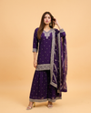 Purple Embroidered Silk Blended 3/4 Sleeves Kurta Bottom Dupatta Set