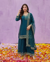 Green Embroidered Silk Blended 3/4 Sleeves Kurta Bottom Dupatta Set