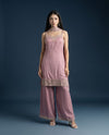Pink Embroidered Silk Blended Spaghetti Strap Kurta Bottom Dupatta Set
