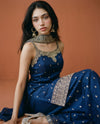 Navy Embroidered Silk Blended Spaghetti Strap Kurta Bottom Dupatta Set
