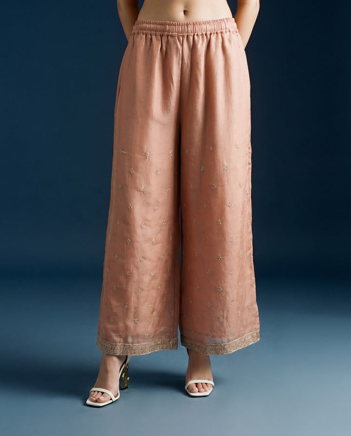 Peach Embroidered Silk Blended Spaghetti Strap Kurta Bottom Dupatta Set