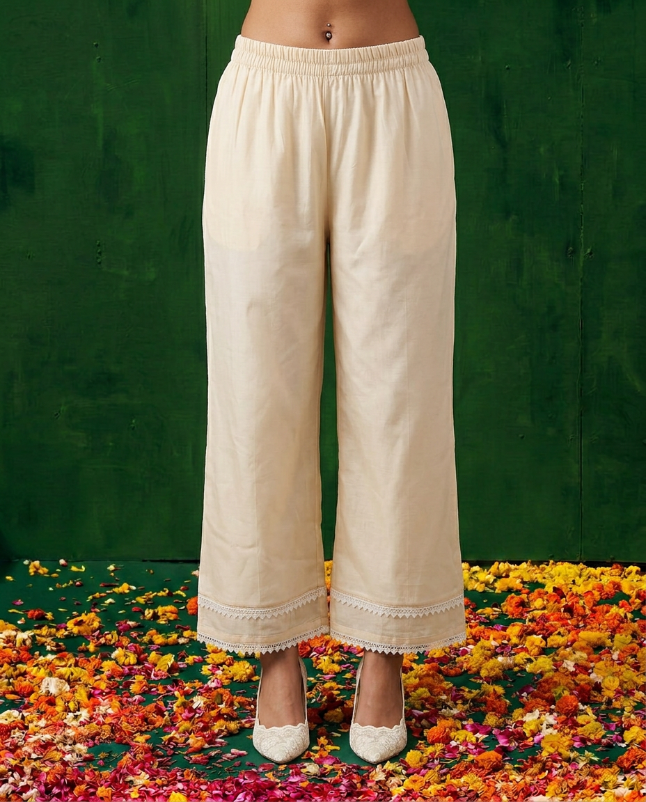 Beige Embriodered cotton Kurta Bottom Dupatta Set