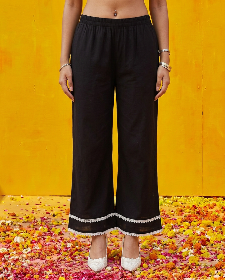 Black Embriodered cotton Kurta Bottom Dupatta Set