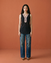 Black Solid Cotton Sleeveless Short Kurti