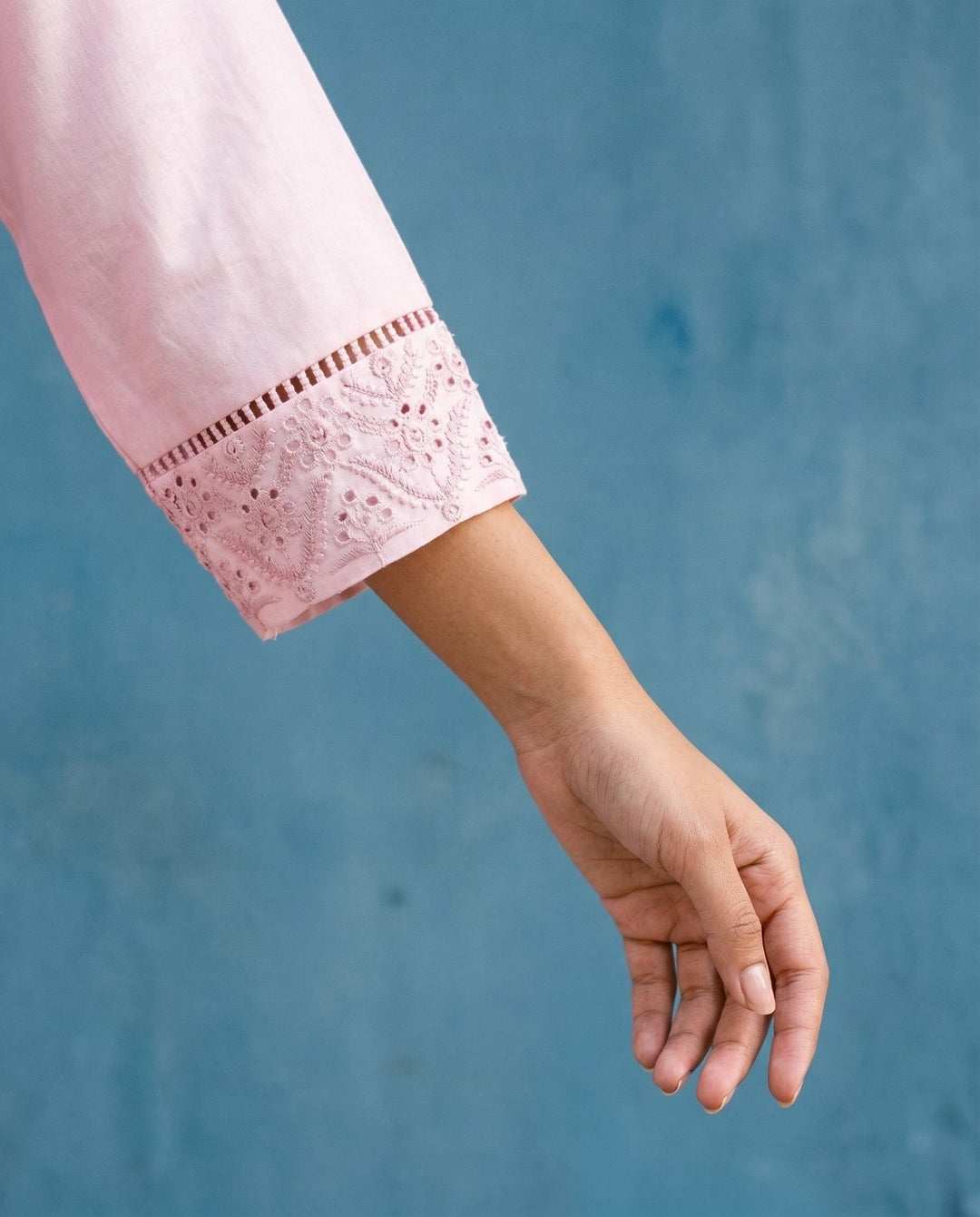 Pink Embriodered Cotton Short Kurti