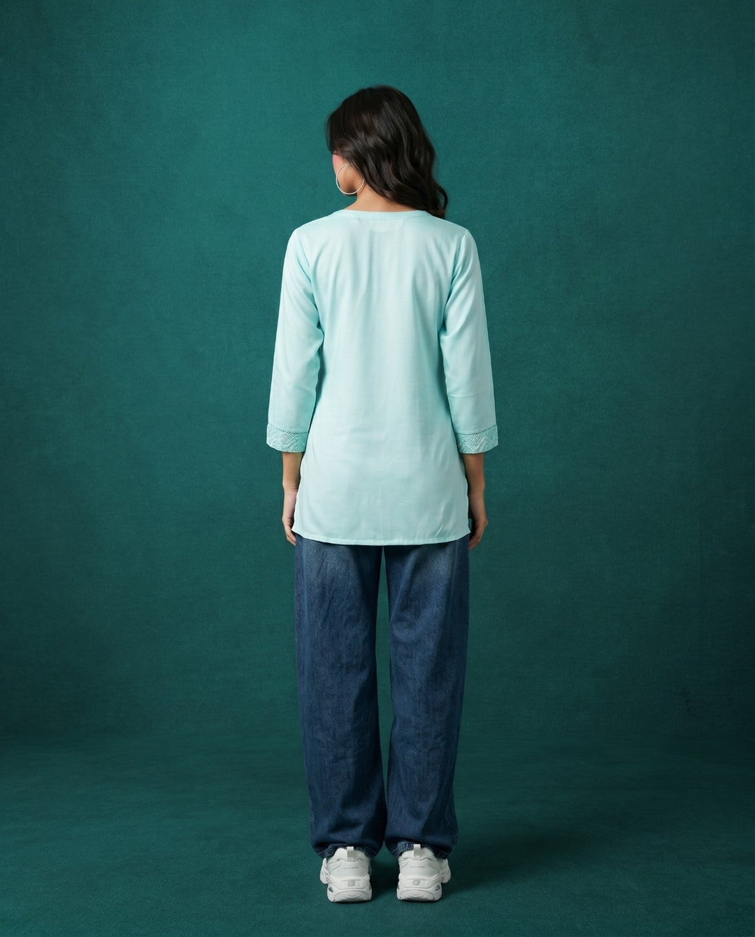 Sky Blue Embriodered Cotton Short Kurti