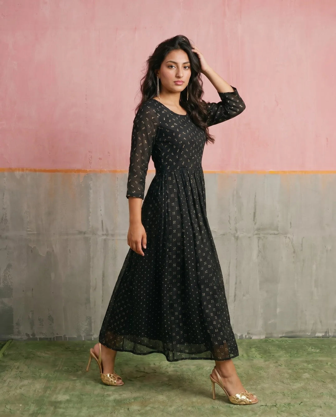 Black Printed Georgette Maxi Dress