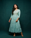 Turquoise Printed Viscose Blended Maxi Dress