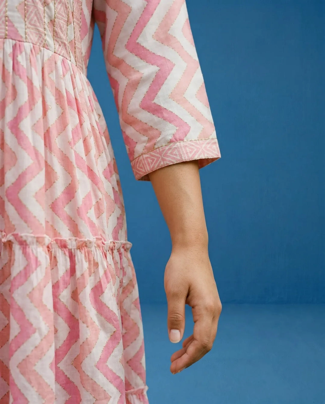 Pink Printed Viscose Blended Maxi Dress