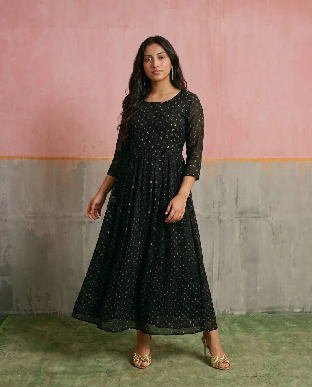 Black Printed Georgette Maxi Dress