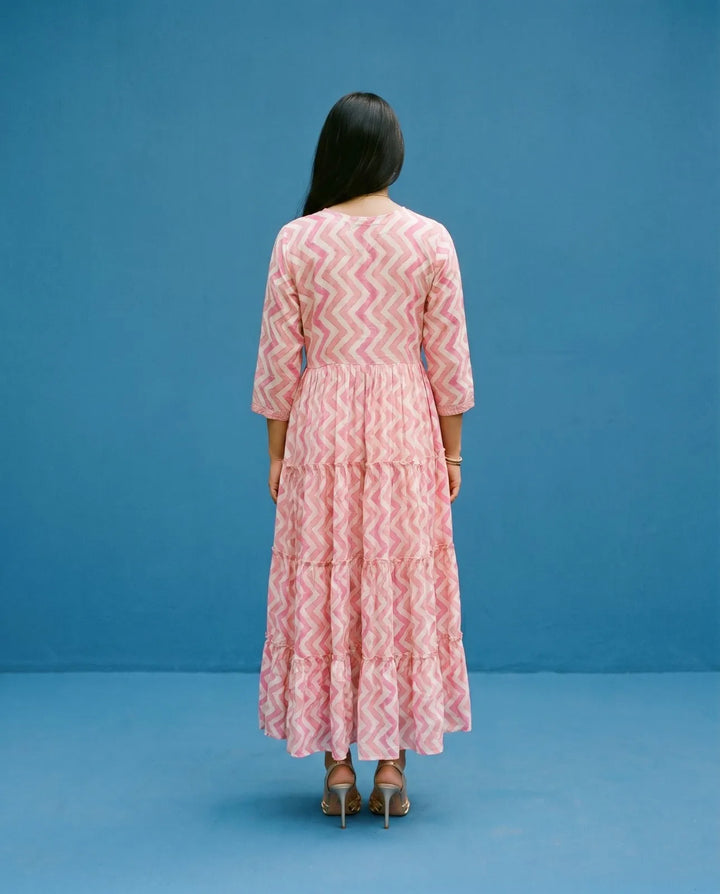 Pink Printed Viscose Blended Maxi Dress