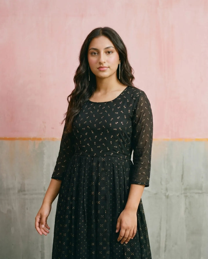 Black Printed Georgette Maxi Dress