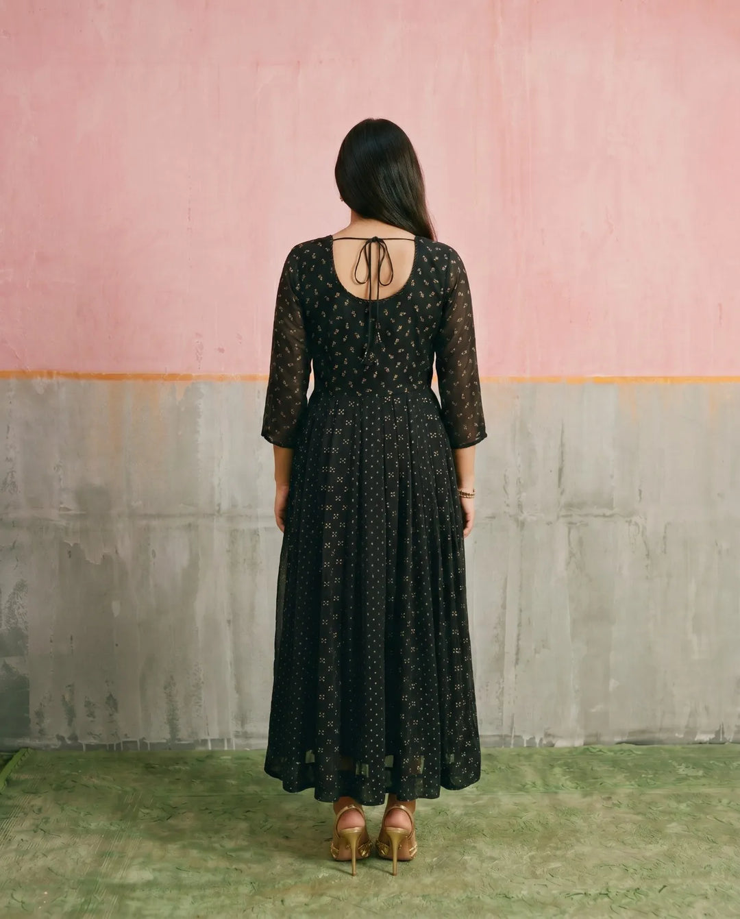 Black Printed Georgette Maxi Dress