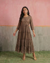 Brown Printed Georgette Maxi Dress