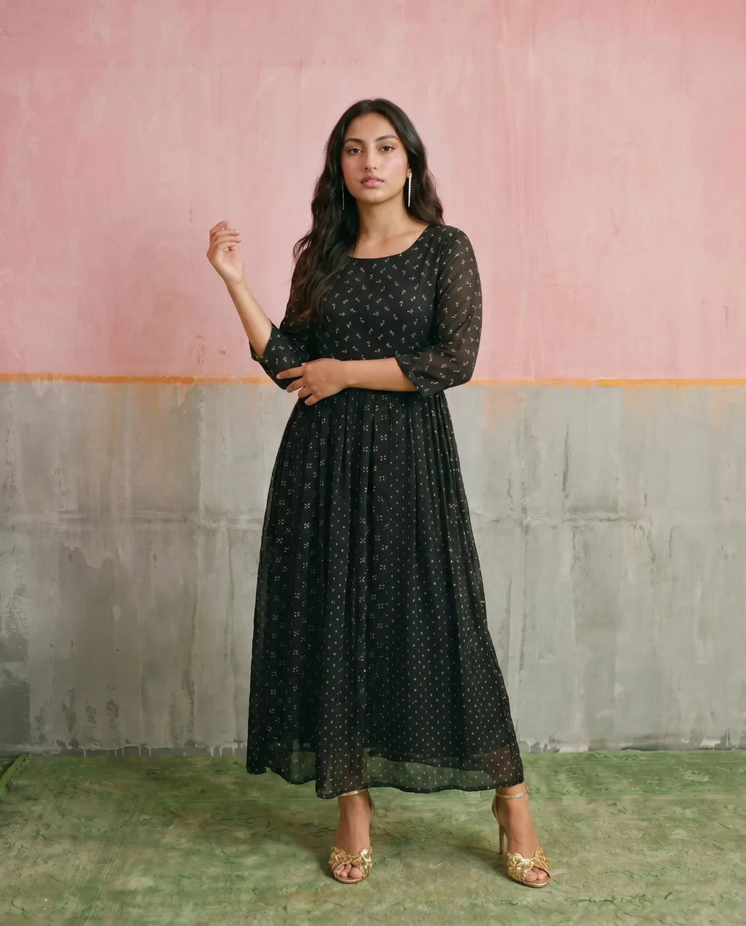 Black Printed Georgette Maxi Dress