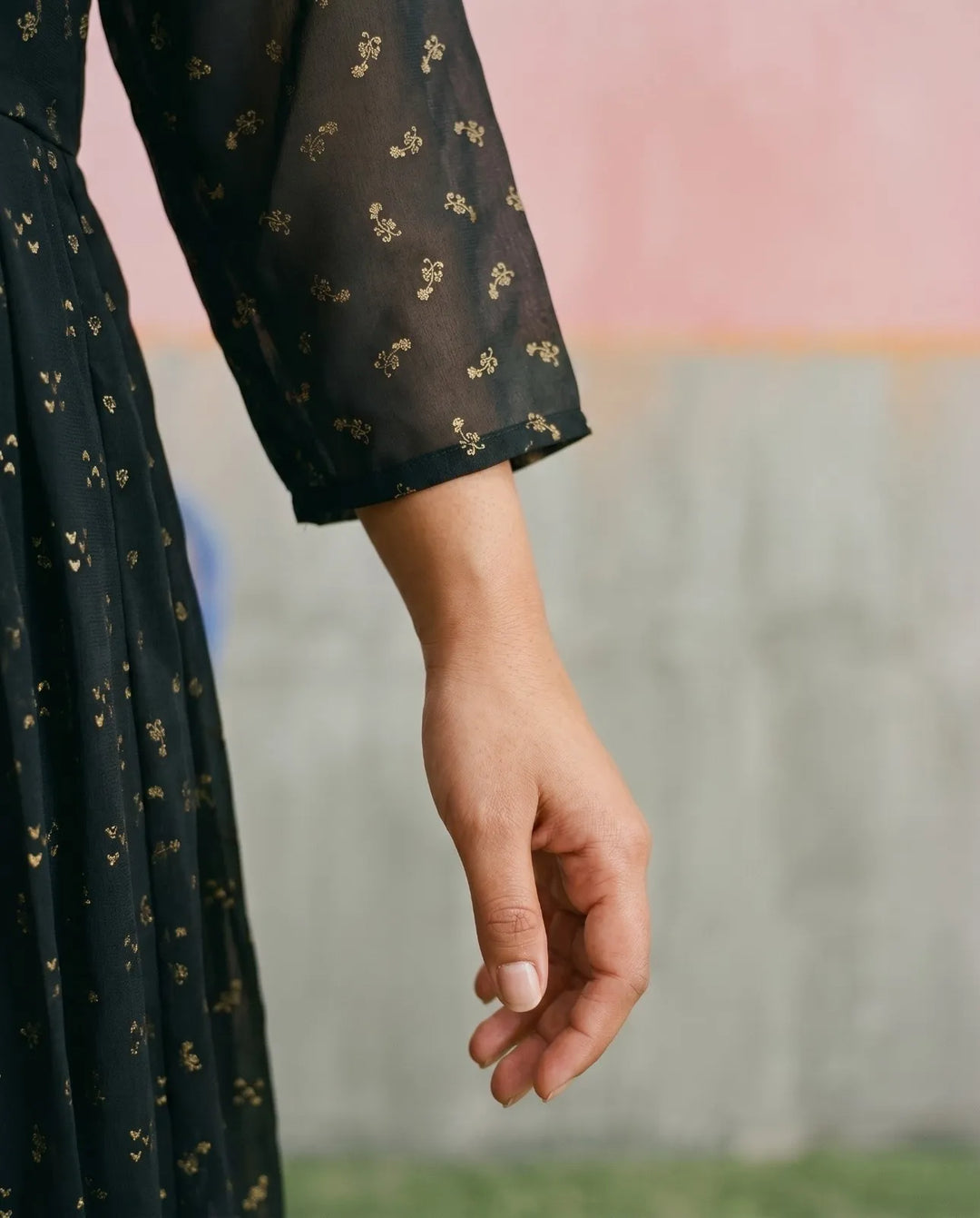 Black Printed Georgette Maxi Dress