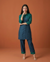 Navy Embroidered Viscose Blended Co-Ord Set