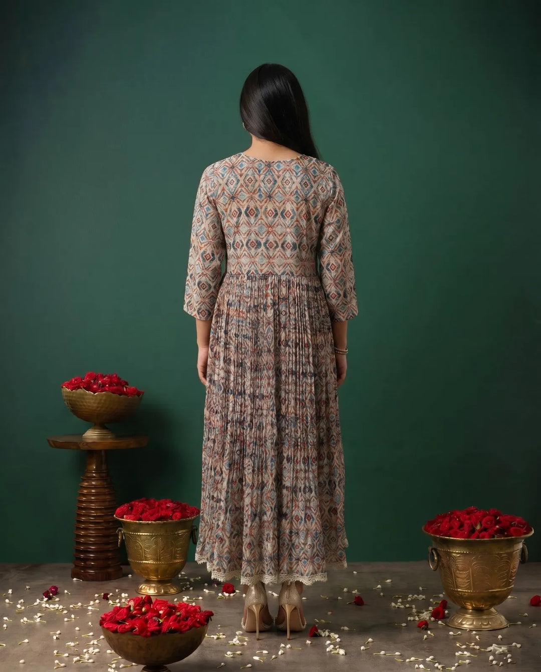 Multi-Colour Printed Silk Blended Maxi Dress